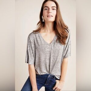 Anthropologie Silver V-Neck Short Sleeve Top
